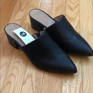 Black Leather Like Mules